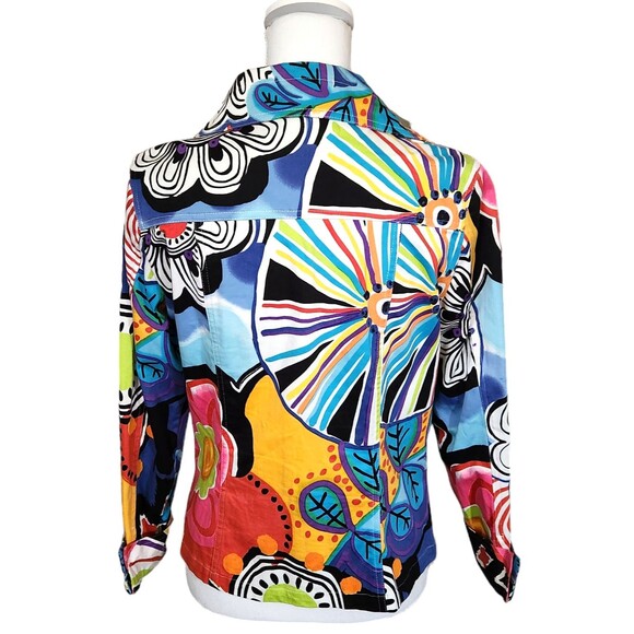 Berer Jacket Multi-Color Abstract Floral Faux Crystal Buttons Womens Size Small - Picture 10 of 11